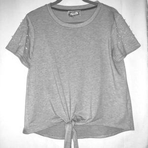 Gray shoulder beaded fashion top.